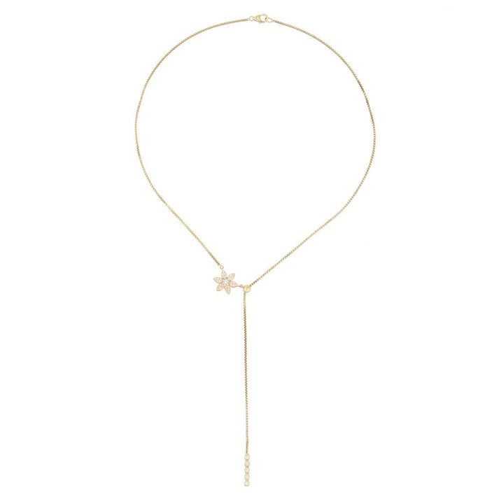 Inch Flower Shape Diamond Necklace in 14K Yellow Gold