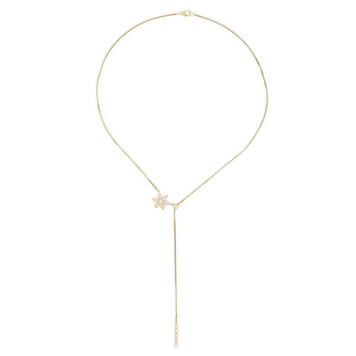 Inch Flower Shape Diamond Necklace in 14K Yellow Gold