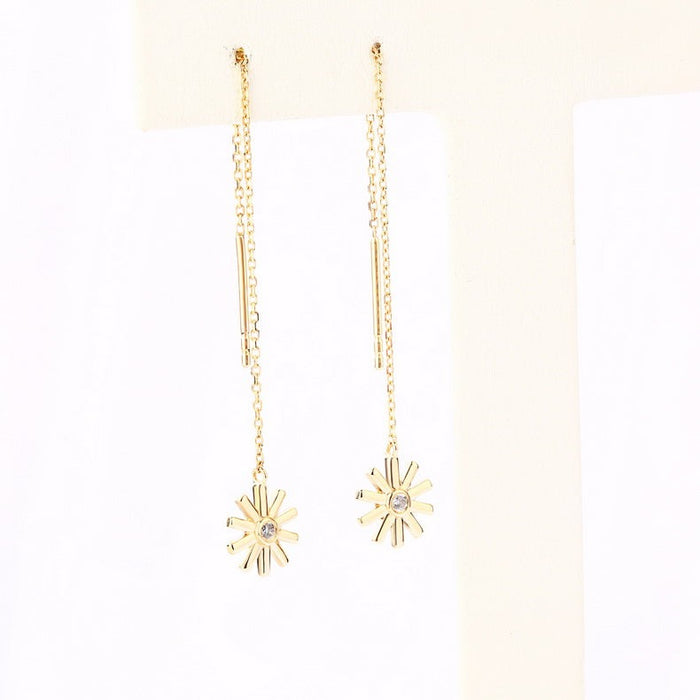 Starburst Diamond Threader Earrings in 14K Yellow Gold