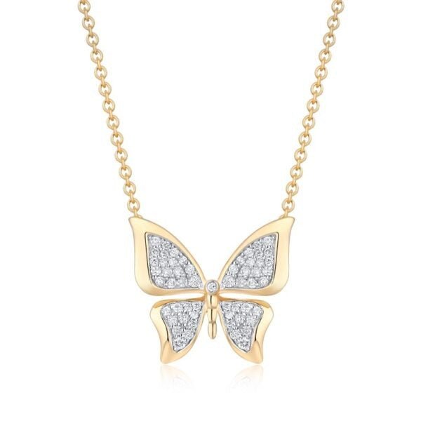 Diamond Pave Butterfly Pendant Necklace in 14K Yellow Gold