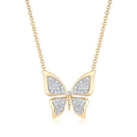 Diamond Pave Butterfly Pendant Necklace in 14K Yellow Gold