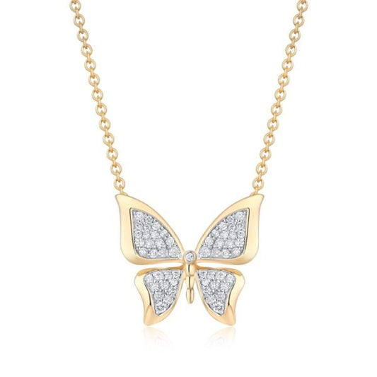 Diamond Pave Butterfly Pendant Necklace in 14K Yellow Gold