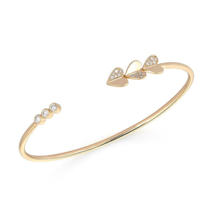 Open Heart Leaf Diamond Bangle Bracelet in 14K Yellow Gold