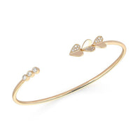 Open Heart Leaf Diamond Bangle Bracelet in 14K Yellow Gold