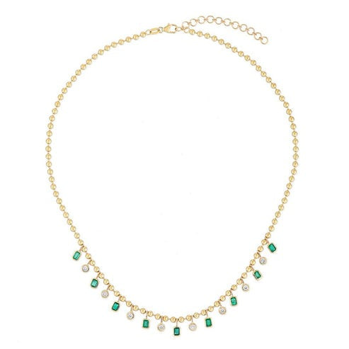 Emerald Diamond Drop Necklace in 14K Yellow Gold