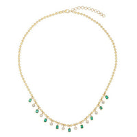 Emerald Diamond Drop Necklace in 14K Yellow Gold