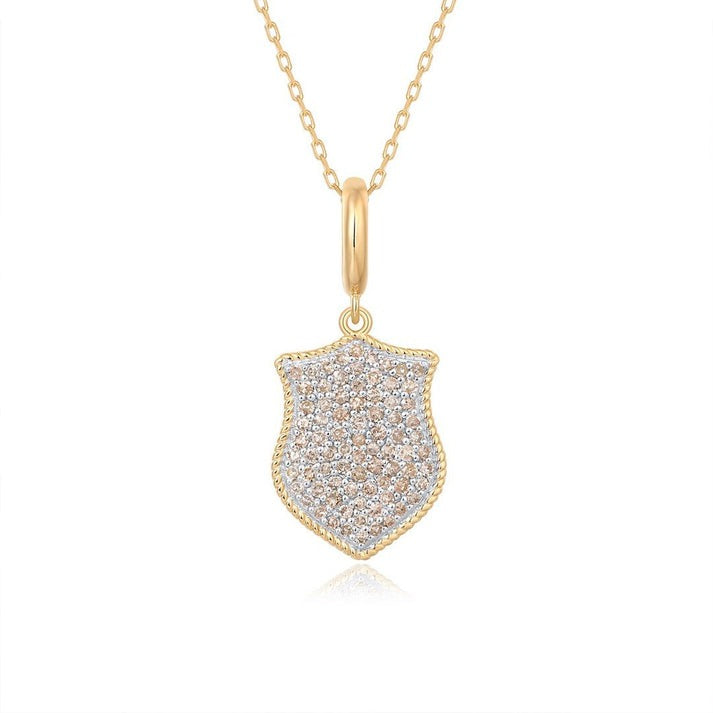 Diamond Shield Charm Pendant Necklace in 14K Yellow Gold