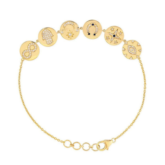 Golden Sapphire Bangle Charm Bracelet in 14K Yellow Gold