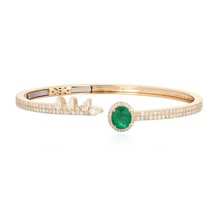 Botanic Charm Diamond Emerald Leaf Bracelet in 14K Gold