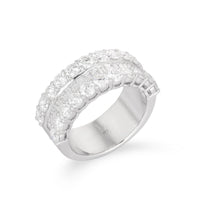 Double Row Round Baguette Diamond Statement Ring in 14K Gold