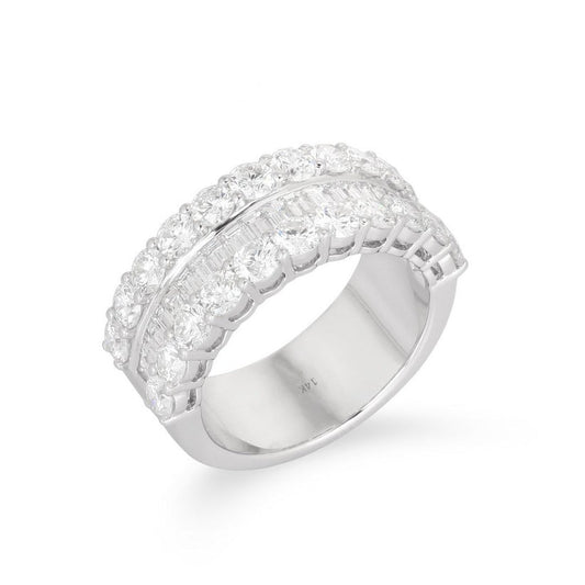 Double Row Round Baguette Diamond Statement Ring in 14K Gold