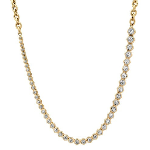 Diamond Haloed Link Necklace in 14K Yellow Gold