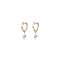 Gold Star Charm Diamond Hoop Earrings in 14K Gold