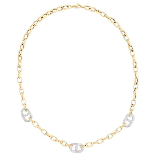 Vintage Glamorous Signature Diamond Link Necklace in 14K Yellow Gold