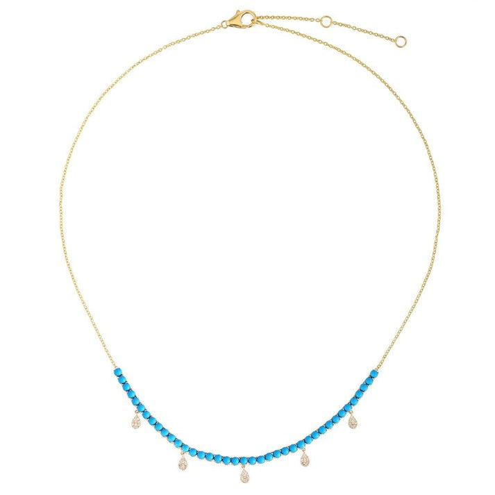Turquoise Shine Diamond Station Necklace in 14K Yellow Gold