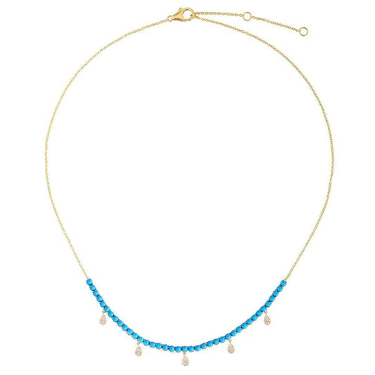 Turquoise Shine Diamond Station Necklace in 14K Yellow Gold