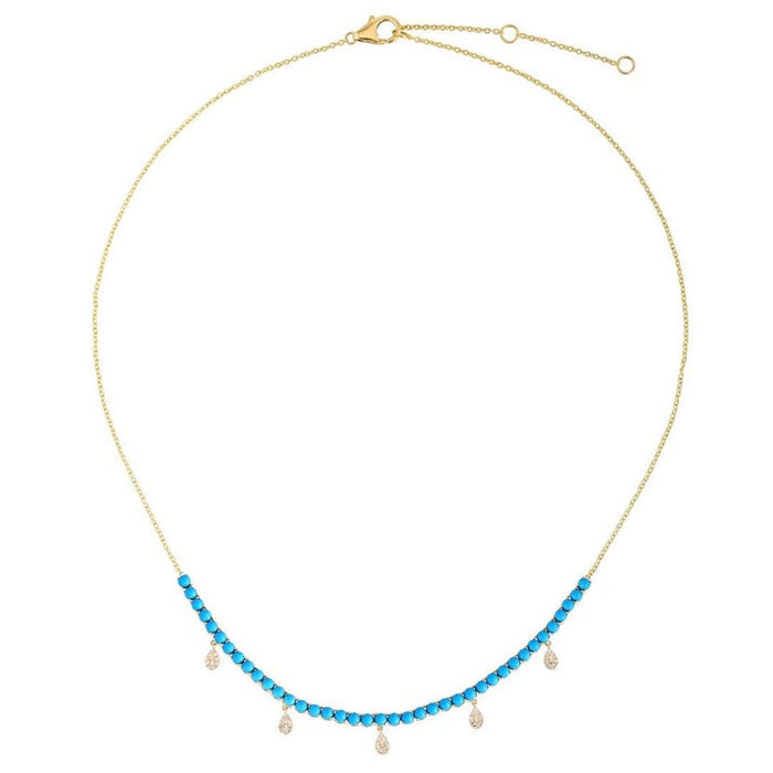Turquoise Shine Diamond Station Necklace in 14K Yellow Gold