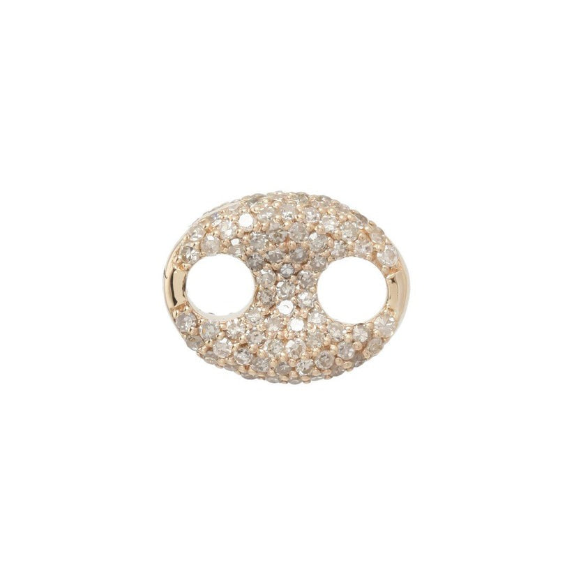 Pave Oval Diamond Double Hole Link Charm in 14K Yellow Gold