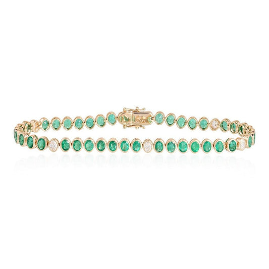 Gemstone Opal Diamond Tennis Bracelet in 14K Yellow Gold