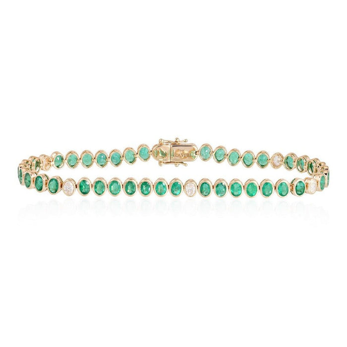 Gemstone Opal Diamond Tennis Bracelet in 14K Yellow Gold