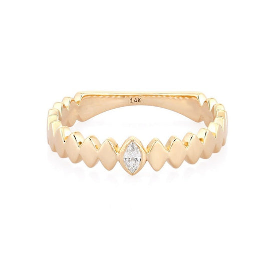 Marquise Diamond Zigzag Band Ring in 14K Yellow Gold