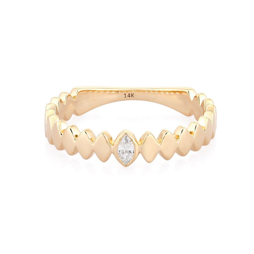 Marquise Diamond Zigzag Band Ring in 14K Yellow Gold