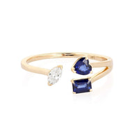 Open Ring Blue Sapphire Marquise Diamond Ring in 14K Yellow Gold