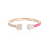 Pink Enamel Open Diamond Ring in 14K Yellow Gold