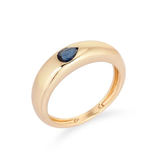 Solitaire Pear Sapphire Band Ring in 14K Yellow Gold