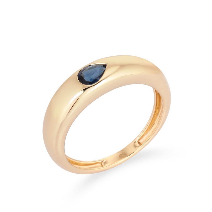 Solitaire Pear Sapphire Band Ring in 14K Yellow Gold