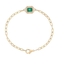 Green Halo Emerald Centre Paperclip Chain Bracelet in 14K Gold
