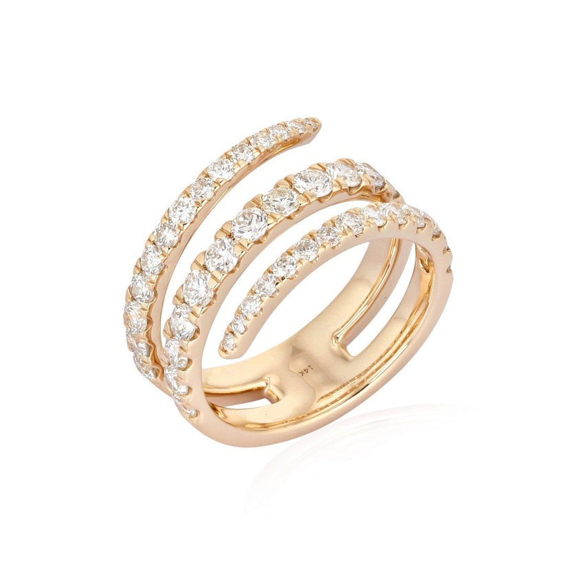 Contemporary Spiral Diamond Statement Ring in 14K Gold