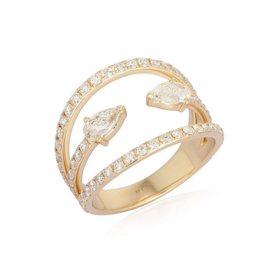 Double Pear Open Band Ring in 14K Yellow Gold