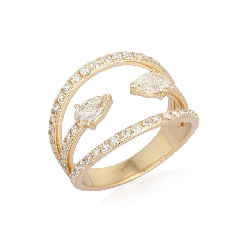 Double Pear Open Band Ring in 14K Yellow Gold