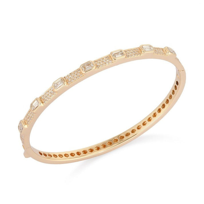 Pave Diamond Baguette Bangle Bracelet in 14K Gold