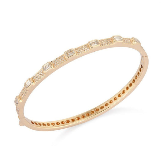 Pave Diamond Baguette Bangle Bracelet in 14K Gold