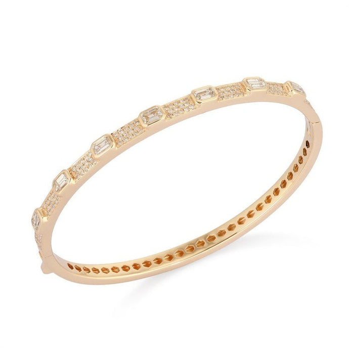 Pave Diamond Baguette Bangle Bracelet in 14K Gold