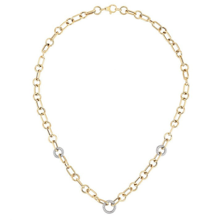 Round Grip Diamond 14K (or 18k upon request) Yellow Gold Link Necklace