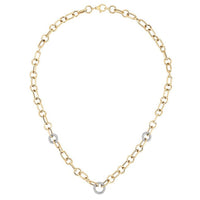 Round Grip Signature Diamond Link Necklace in 14K Yellow Gold