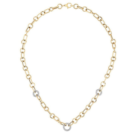Round Grip Signature Diamond Link Necklace in 14K Yellow Gold