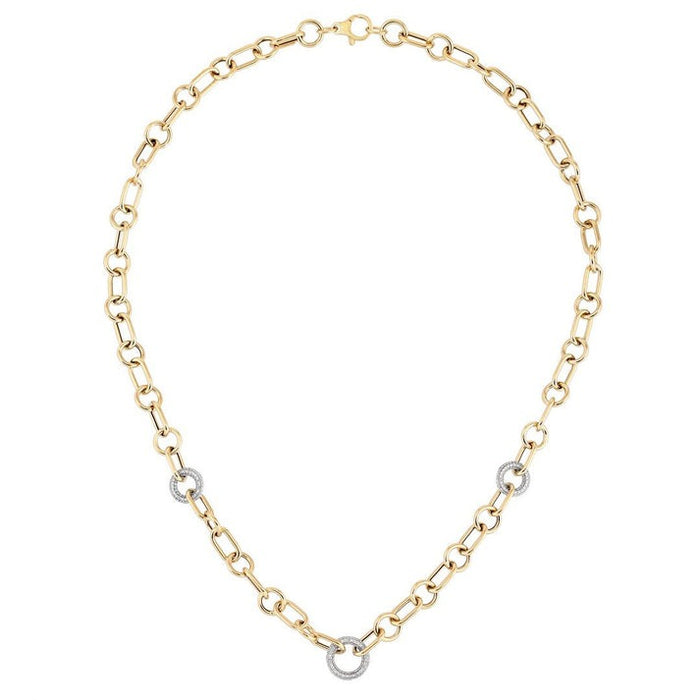 Round Grip Diamond 14K (or 18k upon request) Yellow Gold Link Necklace