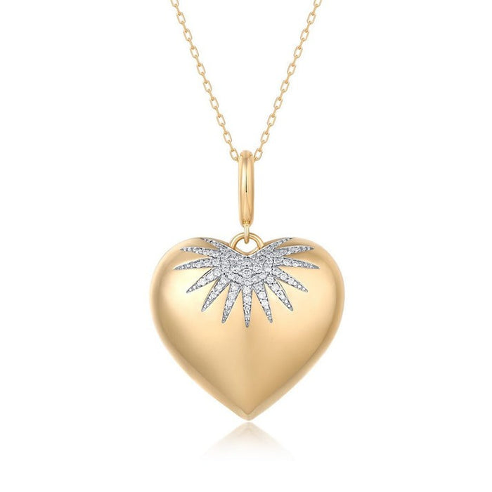 Diamond Fluted Heart Pendant Necklace in 14K Yellow Gold