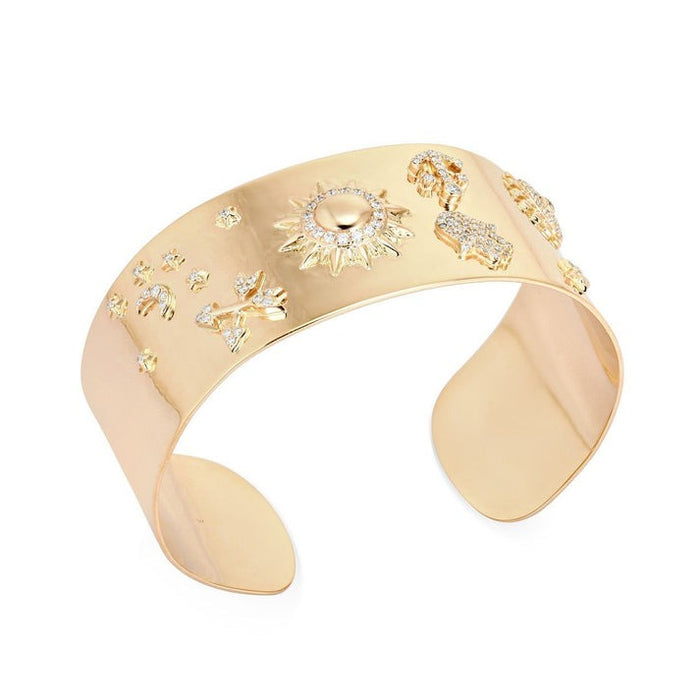 Solar Talisman Celestial Cuff Bracelet in 14K Yellow Gold