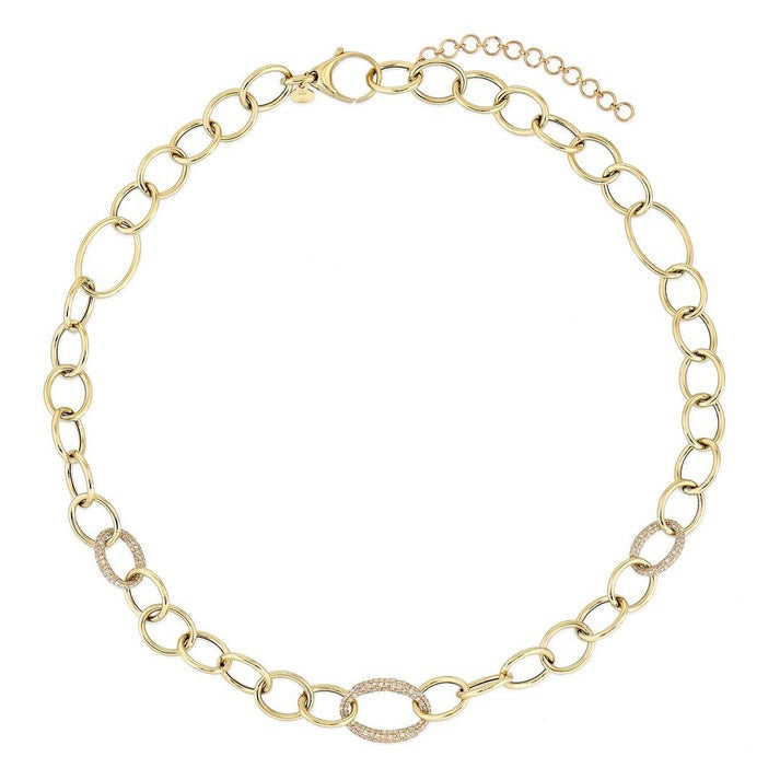 Pave Diamond Connectors Link Necklace in 14K Yellow Gold