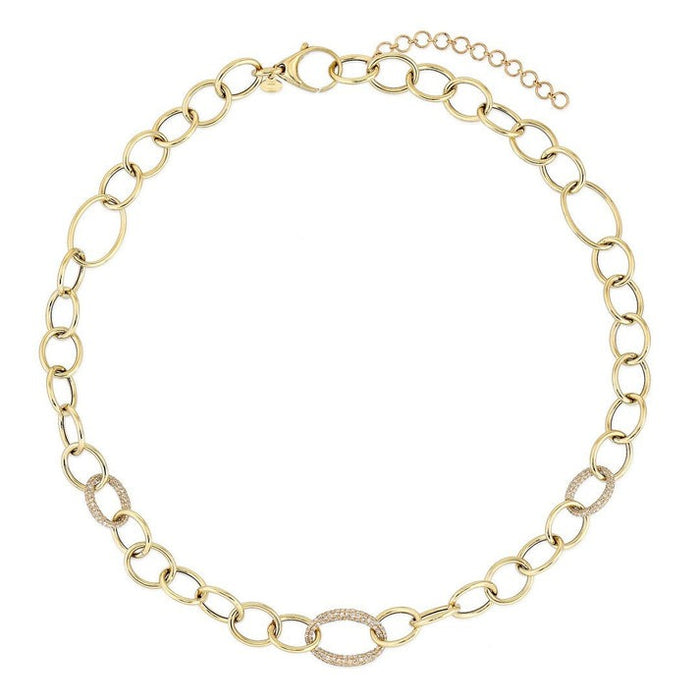 Pave Diamond Connectors Link Necklace in 14K Yellow Gold