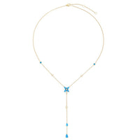 Turquoise Enamel Flower Lariat Necklace in 14K Yellow Gold