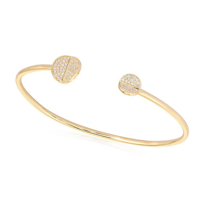 Diamond Screw Head Open Cuff Bracelet in 14K Yellow Gold