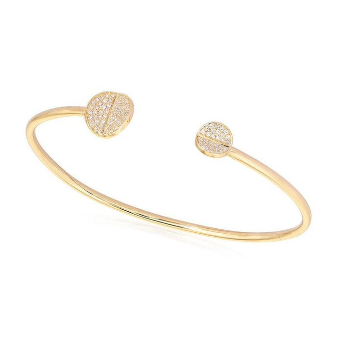 Diamond Screw Head Open Cuff Bracelet in 14K Yellow Gold