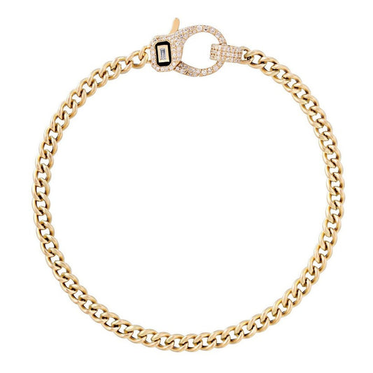 Enamel Clasp Cuban Chain Bracelet in 14K Yellow Gold