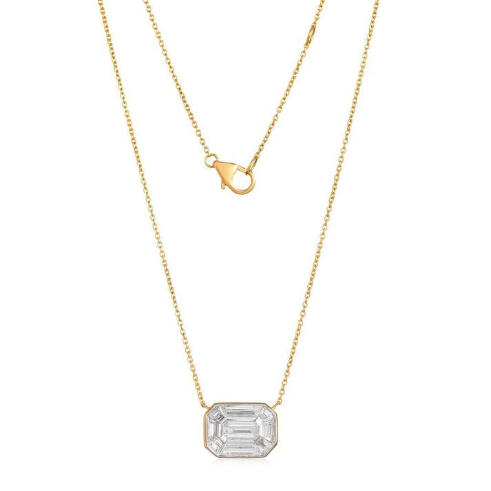 Emerald Cut Diamond Illusion Pendant Necklace in 14K Yellow Gold
